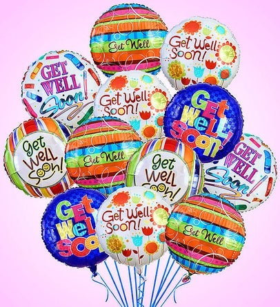 Get Well Mylar Balloons - 12 Balloon Bouquet