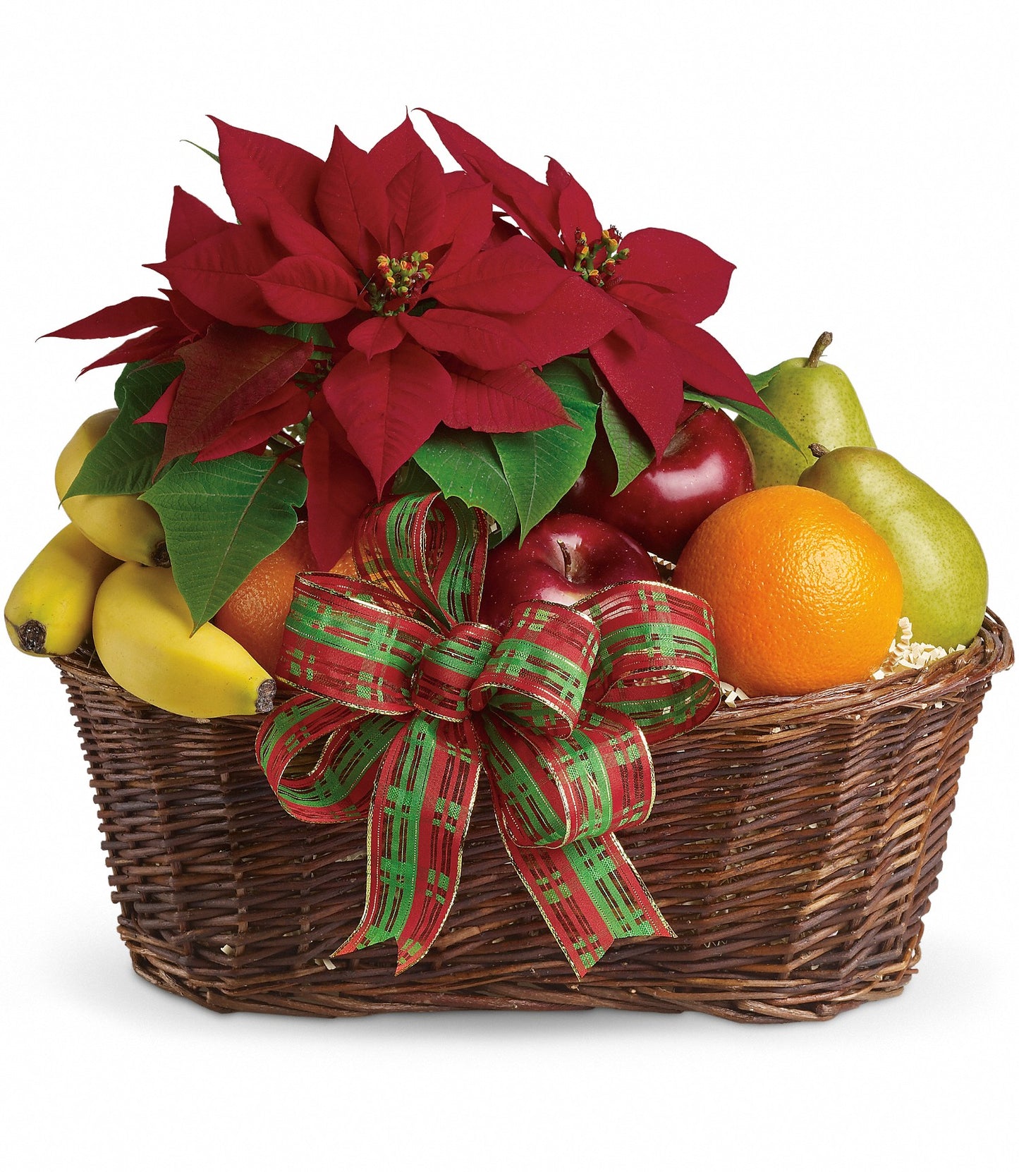 Cesta de frutas y flores de pascua para Navidad
