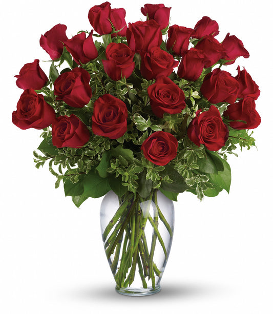 Two Dozen Long Stem Valentines Day Red Roses