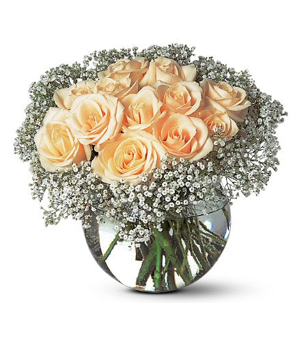 Dozen White Roses in a Bowl for Valentines Day