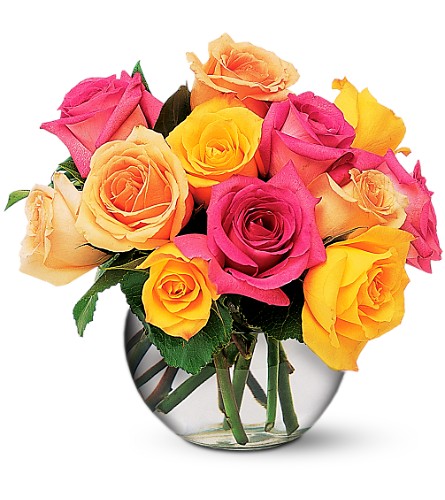 Dozen Multi-Colored Rose Bowl for Mothers Day